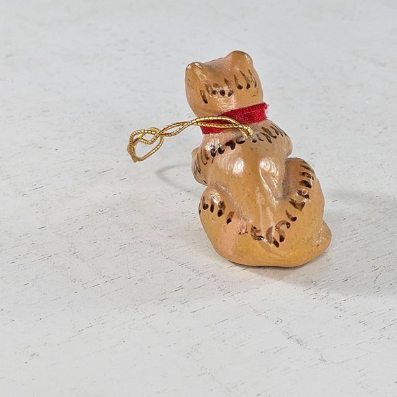Vintage Cat Ornament Orange Tabby Hand Painted Folk Art - Picture 6 of 10